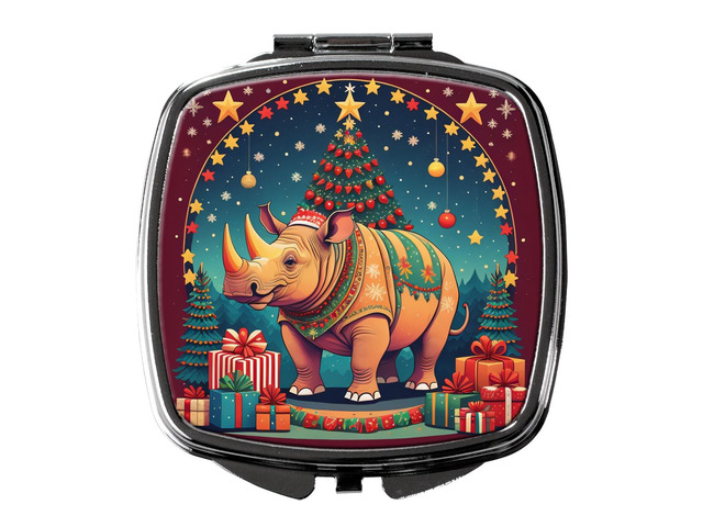 Rhinoceros Christmas Compact Mirror Decorative Travel Makeup Mirror for Women Girls Gifts Pocket Makeup Mirror Folding Handheld