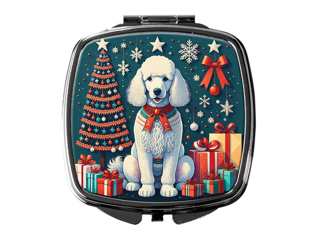 White Poodle Christmas Compact Mirror Decorative Travel Makeup Mirror for Women Girls Gifts Pocket Makeup Mirror Folding Handheld