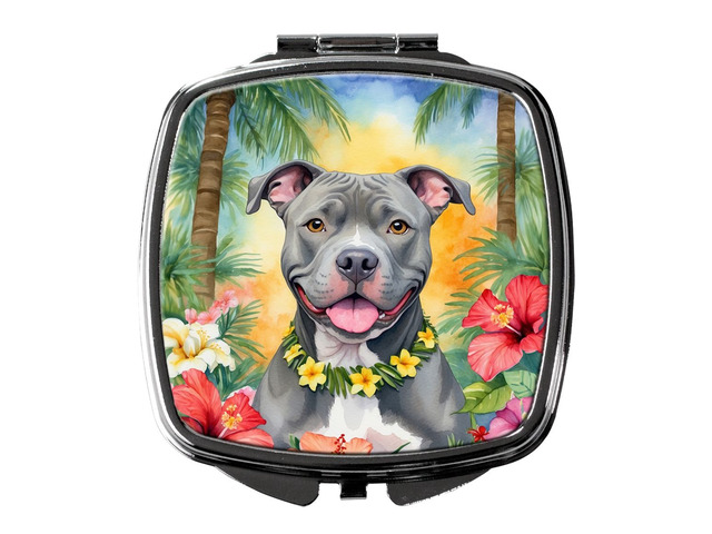 Pit Bull Terrier Luau Compact Mirror Decorative Travel Makeup Mirror for Women Girls Gifts Pocket Makeup Mirror Folding Handheld