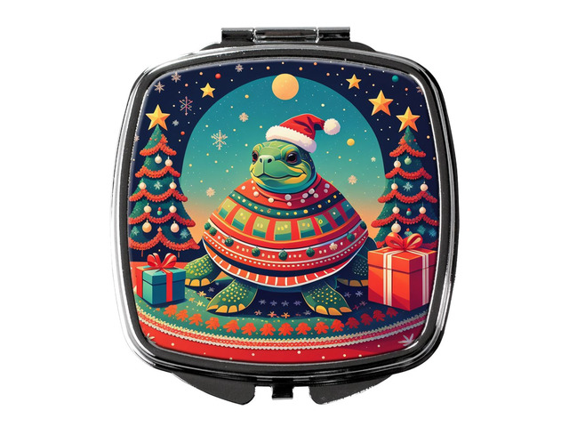 Turtle Christmas Compact Mirror Decorative Travel Makeup Mirror for Women Girls Gifts Pocket Makeup Mirror Folding Handheld