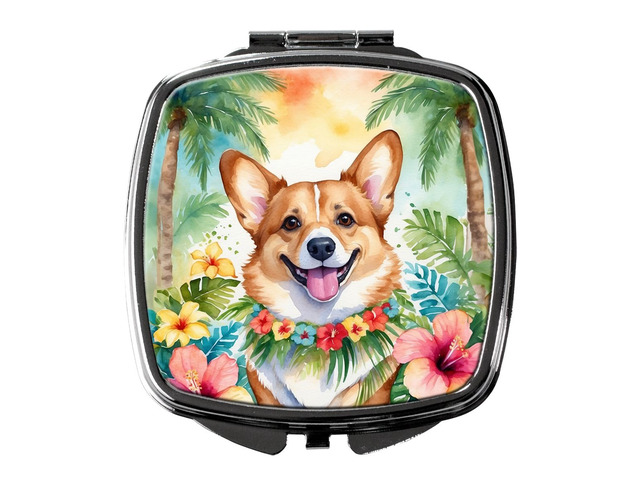 Corgi Luau Compact Mirror Decorative Travel Makeup Mirror for Women Girls Gifts Pocket Makeup Mirror Folding Handheld