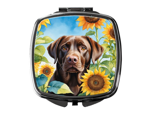Labrador Retriever in Sunflowers Compact Mirror Decorative Travel Makeup Mirror for Women Girls Gifts Pocket Makeup Mirror Folding Handheld
