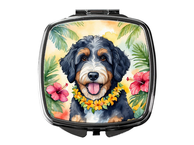 Bernedoodle Luau Compact Mirror Decorative Travel Makeup Mirror for Women Girls Gifts Pocket Makeup Mirror Folding Handheld