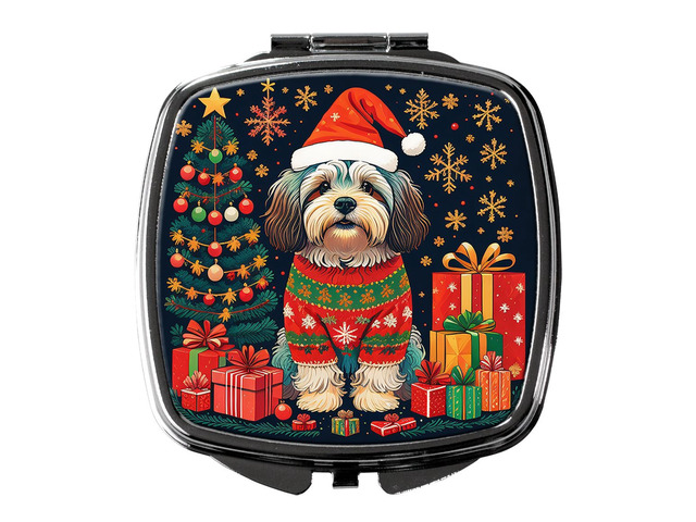 Havanese Christmas Compact Mirror Decorative Travel Makeup Mirror for Women Girls Gifts Pocket Makeup Mirror Folding Handheld