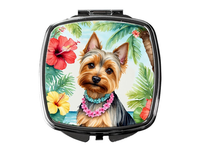 Silky Terrier Luau Compact Mirror Decorative Travel Makeup Mirror for Women Girls Gifts Pocket Makeup Mirror Folding Handheld