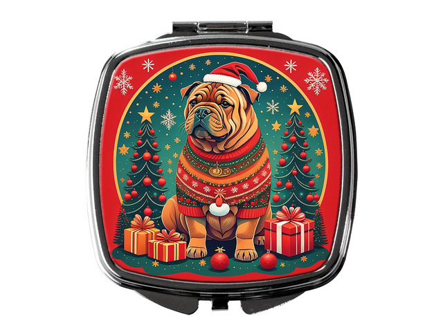 Shar Pei Christmas Compact Mirror Decorative Travel Makeup Mirror for Women Girls Gifts Pocket Makeup Mirror Folding Handheld