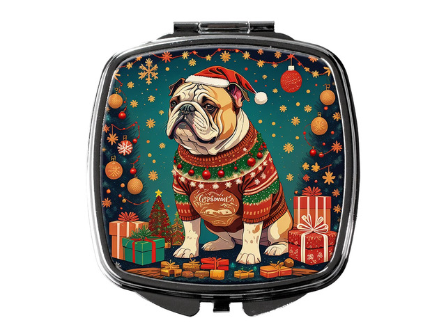 English Bulldog Christmas Compact Mirror Decorative Travel Makeup Mirror for Women Girls Gifts Pocket Makeup Mirror Folding Handheld