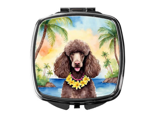 Chocolate Poodle Luau Compact Mirror Decorative Travel Makeup Mirror for Women Girls Gifts Pocket Makeup Mirror Folding Handheld