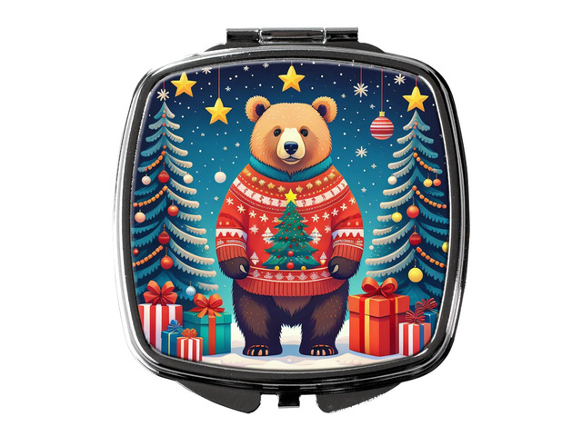 Bear Christmas Compact Mirror Decorative Travel Makeup Mirror for Women Girls Gifts Pocket Makeup Mirror Folding Handheld