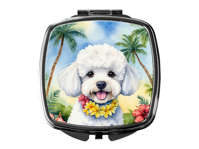 Bichon Frise Luau Compact Mirror Decorative Travel Makeup Mirror for Women Girls Gifts Pocket Makeup Mirror Folding Handheld