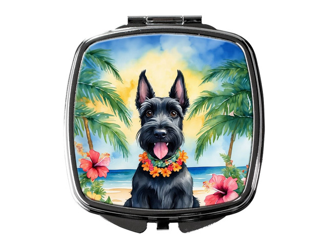 Scottish Terrier Luau Compact Mirror Decorative Travel Makeup Mirror for Women Girls Gifts Pocket Makeup Mirror Folding Handheld