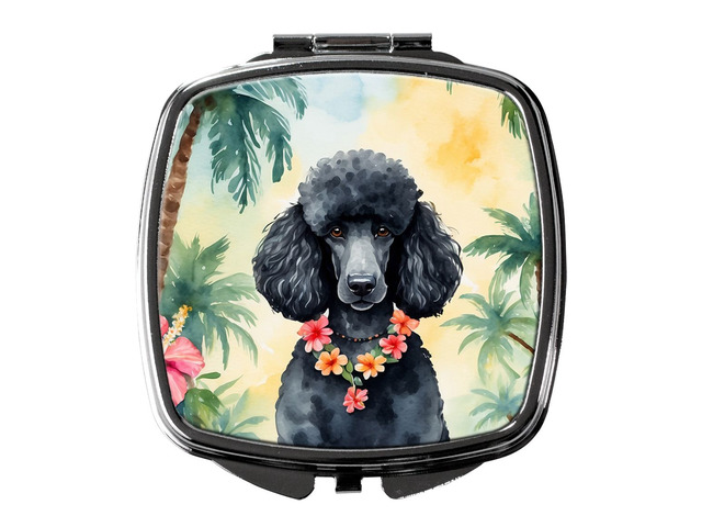 Black Poodle Luau Compact Mirror Decorative Travel Makeup Mirror for Women Girls Gifts Pocket Makeup Mirror Folding Handheld