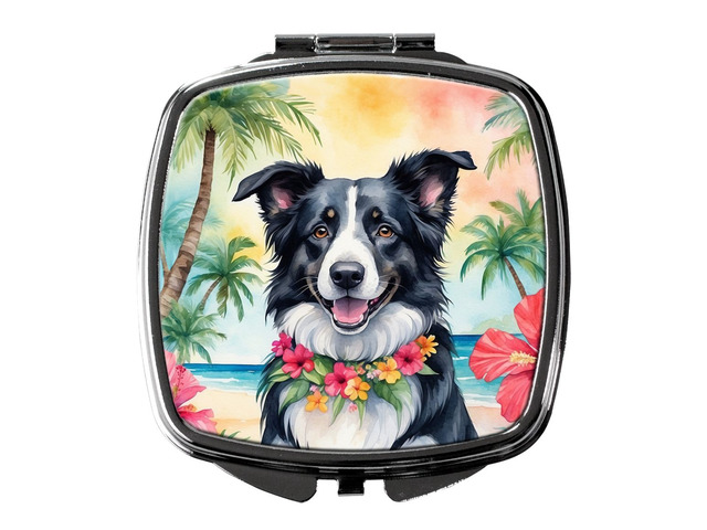 Border Collie Luau Compact Mirror Decorative Travel Makeup Mirror for Women Girls Gifts Pocket Makeup Mirror Folding Handheld