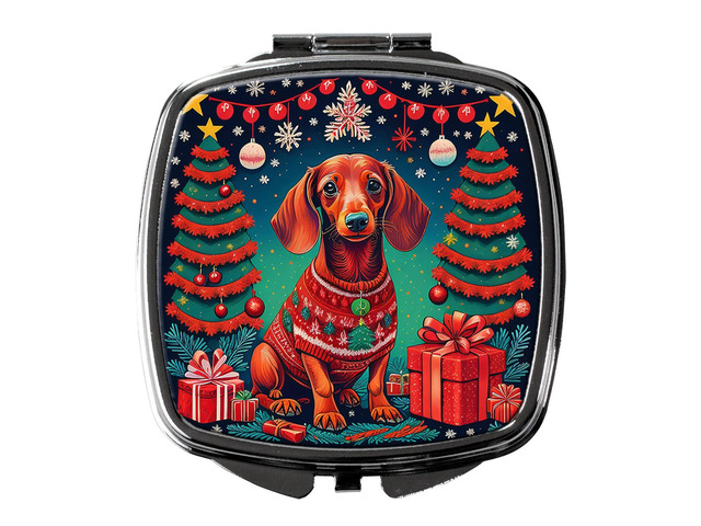 Dachshund Christmas Compact Mirror Decorative Travel Makeup Mirror for Women Girls Gifts Pocket Makeup Mirror Folding Handheld