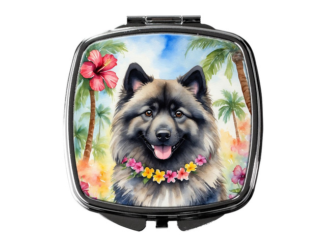 Keeshond Luau Compact Mirror Decorative Travel Makeup Mirror for Women Girls Gifts Pocket Makeup Mirror Folding Handheld