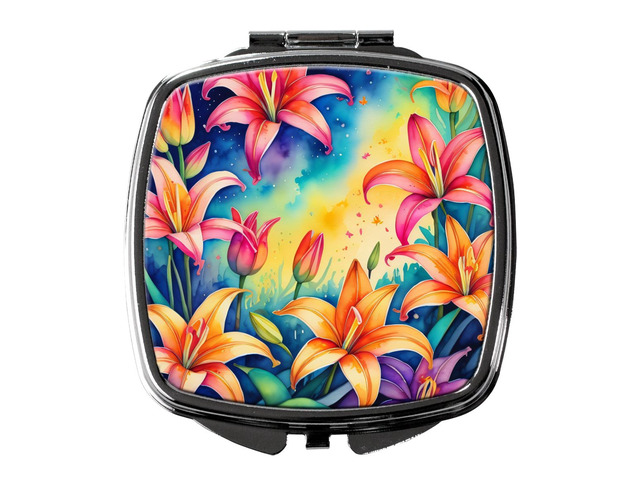Colorful Lilies Compact Mirror Decorative Travel Makeup Mirror for Women Girls Gifts Pocket Makeup Mirror Folding Handheld