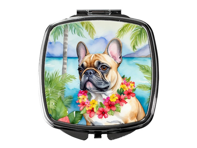 French Bulldog Luau Compact Mirror Decorative Travel Makeup Mirror for Women Girls Gifts Pocket Makeup Mirror Folding Handheld