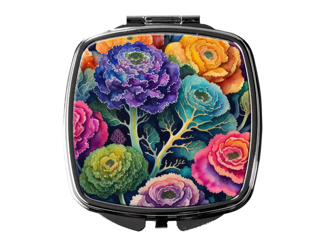 Colorful Ornamental Kale Compact Mirror Decorative Travel Makeup Mirror for Women Girls Gifts Pocket Makeup Mirror Folding Handheld