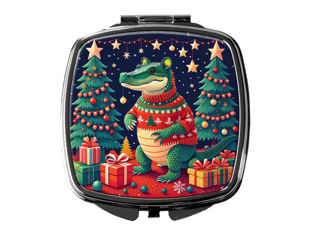 Alligator Christmas Compact Mirror Decorative Travel Makeup Mirror for Women Girls Gifts Pocket Makeup Mirror Folding Handheld