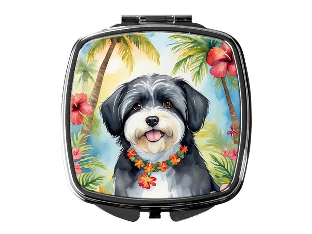 Havanese Luau Compact Mirror Decorative Travel Makeup Mirror for Women Girls Gifts Pocket Makeup Mirror Folding Handheld