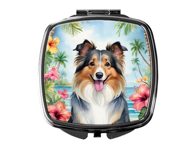 Sheltie Luau Compact Mirror Decorative Travel Makeup Mirror for Women Girls Gifts Pocket Makeup Mirror Folding Handheld