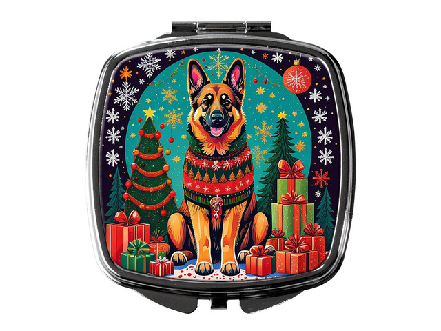German Shepherd Christmas Compact Mirror Decorative Travel Makeup Mirror for Women Girls Gifts Pocket Makeup Mirror Folding Handheld