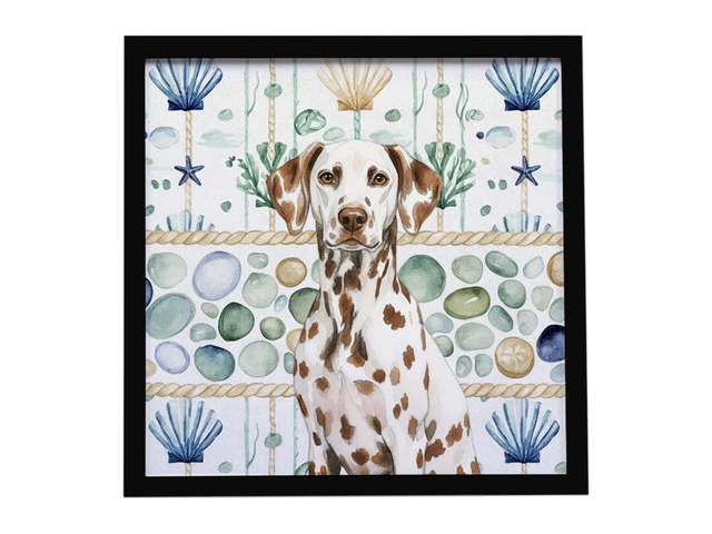 Liver Dalmatian Coastal Sea Glass Framed Metal Print Bathroom, Kitchen, Office, Home Decor Wall Art Ready to Hang, Square, 8X8