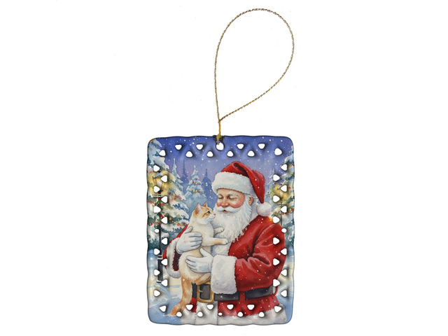 Flame Point Cat with Santa Claus Porcelain Ornament Christmas Tree Hanging Decorations for Home Christmas Holiday, Rectangle, Gift, Multicolor