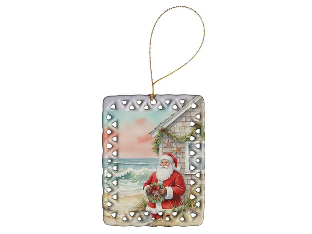 Santa Claus by the Seaside Cottage Christmas Porcelain Ornament Christmas Tree Hanging Decorations for Home Christmas Holiday, Rectangle, Gift,...