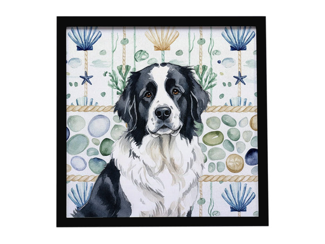 Landseer Newfoundland Coastal Sea Glass Framed Metal Print Bathroom, Kitchen, Office, Home Decor Wall Art Ready to Hang, Square, 8X8