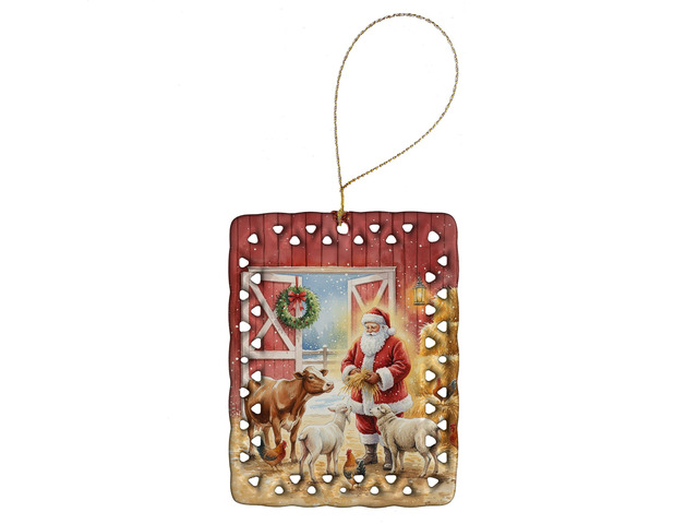Santa Claus in the Barn with Animals Christmas Porcelain Ornament Christmas Tree Hanging Decorations for Home Christmas Holiday, Rectangle, Gift,...