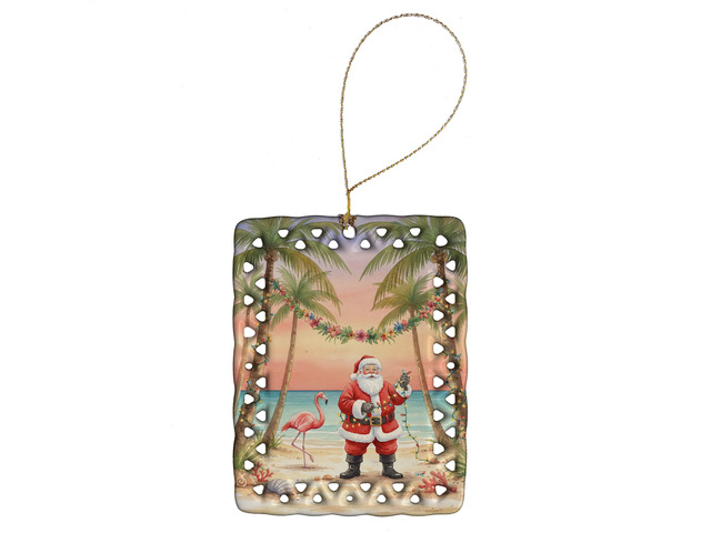Santa Claus Decorating Palm Tree Christmas Porcelain Ornament Christmas Tree Hanging Decorations for Home Christmas Holiday, Rectangle, Gift,...