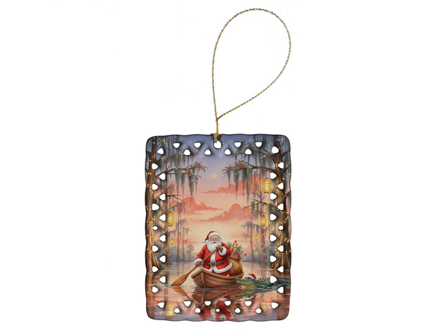 Cajun Santa Claus in the Pirogue Christmas Porcelain Ornament Christmas Tree Hanging Decorations for Home Christmas Holiday, Rectangle, Gift,...