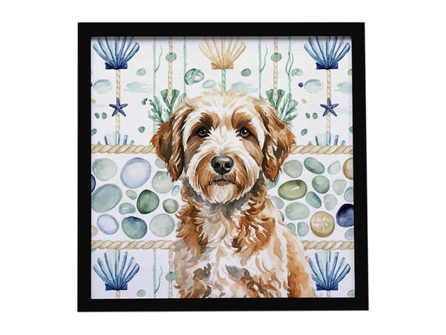 Lagotto Romagnolo Coastal Sea Glass Framed Metal Print Bathroom, Kitchen, Office, Home Decor Wall Art Ready to Hang, Square, 8X8