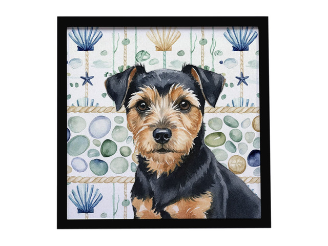 Black and Tan Norfolk Terrier Coastal Sea Glass Framed Metal Print Bathroom, Kitchen, Office, Home Decor Wall Art Ready to Hang, Square, 8X8