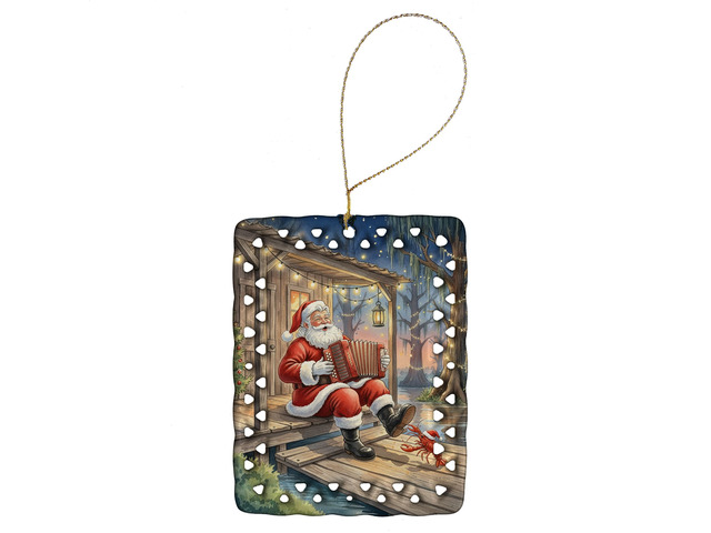 Cajun Santa Claus Playing Zydeco Christmas Porcelain Ornament Christmas Tree Hanging Decorations for Home Christmas Holiday, Rectangle, Gift,...