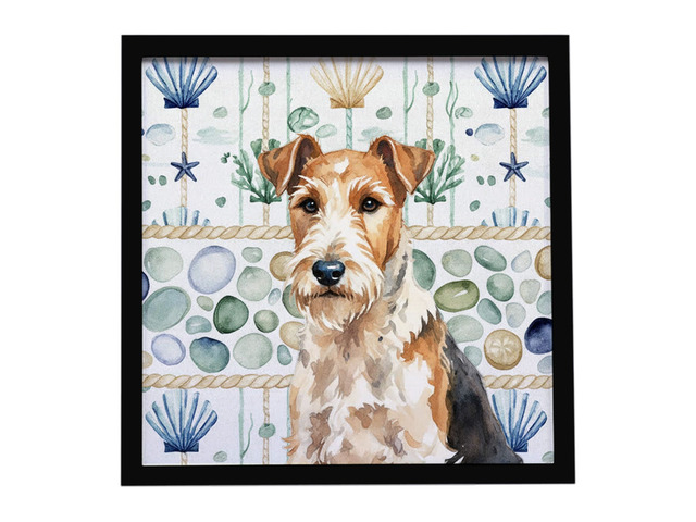 Wire Fox Terrier Coastal Sea Glass Framed Metal Print Bathroom, Kitchen, Office, Home Decor Wall Art Ready to Hang, Square, 8X8