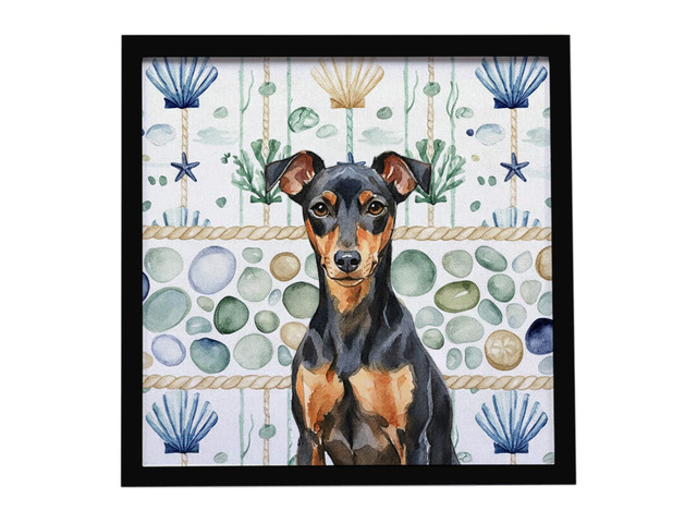Manchester Terrier Coastal Sea Glass Framed Metal Print Bathroom, Kitchen, Office, Home Decor Wall Art Ready to Hang, Square, 8X8