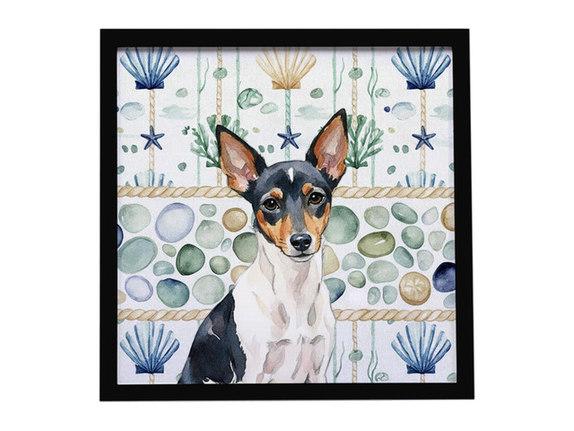 Toy Fox Terrier Coastal Sea Glass Framed Metal Print Bathroom, Kitchen, Office, Home Decor Wall Art Ready to Hang, Square, 8X8