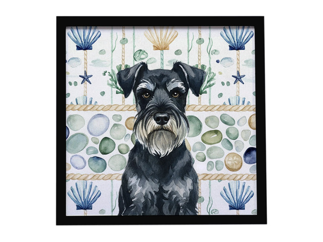 Standard Schnauzer Coastal Sea Glass Framed Metal Print Bathroom, Kitchen, Office, Home Decor Wall Art Ready to Hang, Square, 8X8