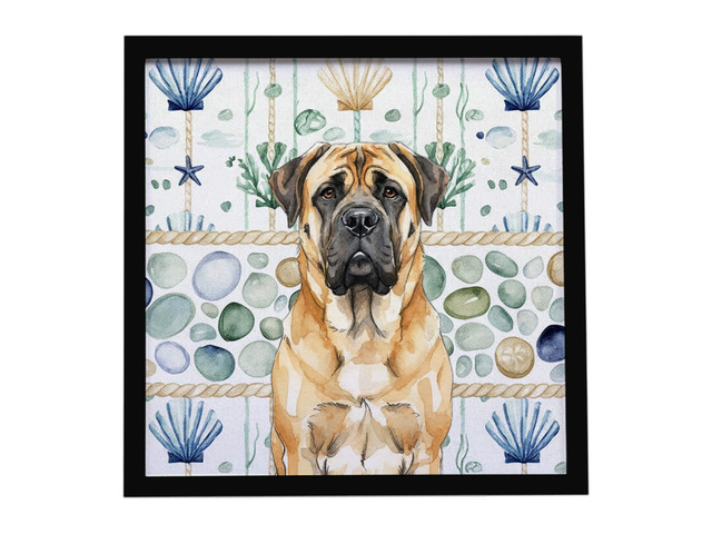 Fawn Mastiff Coastal Sea Glass Framed Metal Print Bathroom, Kitchen, Office, Home Decor Wall Art Ready to Hang, Square, 8X8