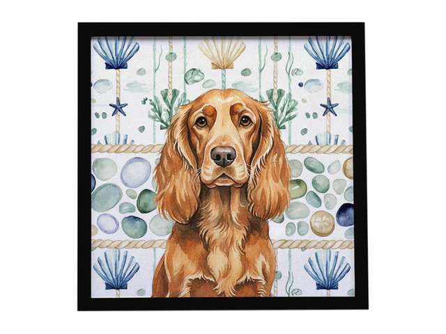 Sussex Spaniel Coastal Sea Glass Framed Metal Print Bathroom, Kitchen, Office, Home Decor Wall Art Ready to Hang, Square, 8X8
