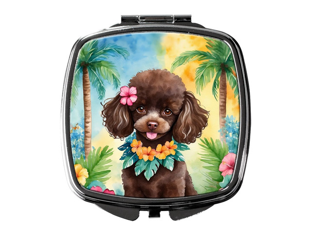 Chocolate Poodle Luau Compact Mirror Decorative Travel Makeup Mirror for Women Girls Gifts Pocket Makeup Mirror Folding Handheld