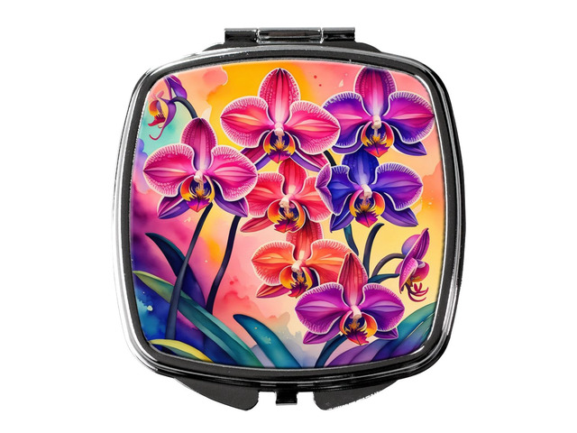 Colorful Orchids Compact Mirror Decorative Travel Makeup Mirror for Women Girls Gifts Pocket Makeup Mirror Folding Handheld