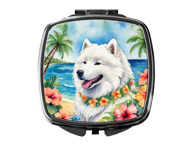Samoyed Luau Compact Mirror Decorative Travel Makeup Mirror for Women Girls Gifts Pocket Makeup Mirror Folding Handheld