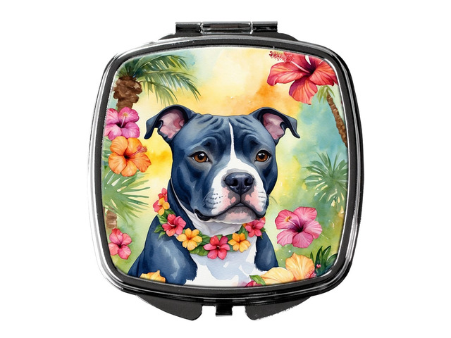 Staffordshire Bull Terrier Luau Compact Mirror Decorative Travel Makeup Mirror for Women Girls Gifts Pocket Makeup Mirror Folding Handheld