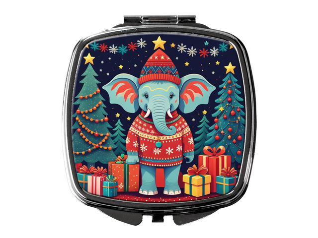 Elephant Christmas Compact Mirror Decorative Travel Makeup Mirror for Women Girls Gifts Pocket Makeup Mirror Folding Handheld