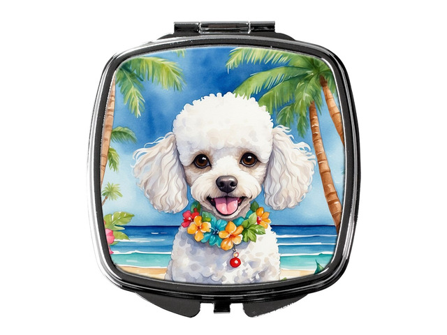 White Poodle Luau Compact Mirror Decorative Travel Makeup Mirror for Women Girls Gifts Pocket Makeup Mirror Folding Handheld