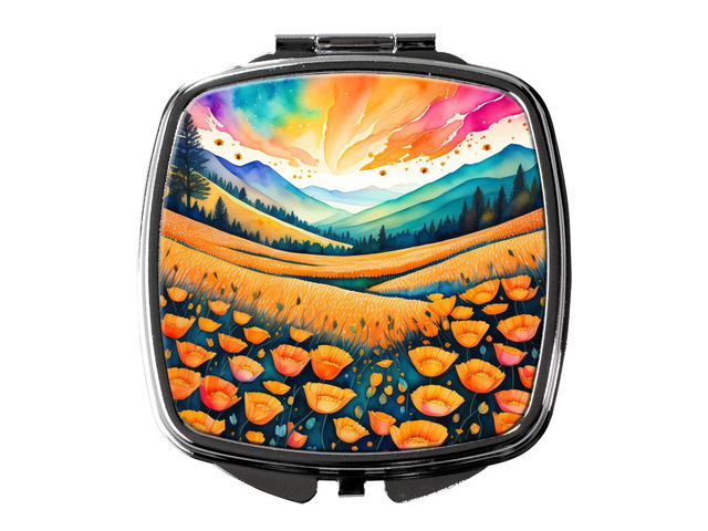 Colorful California poppies Compact Mirror Decorative Travel Makeup Mirror for Women Girls Gifts Pocket Makeup Mirror Folding Handheld