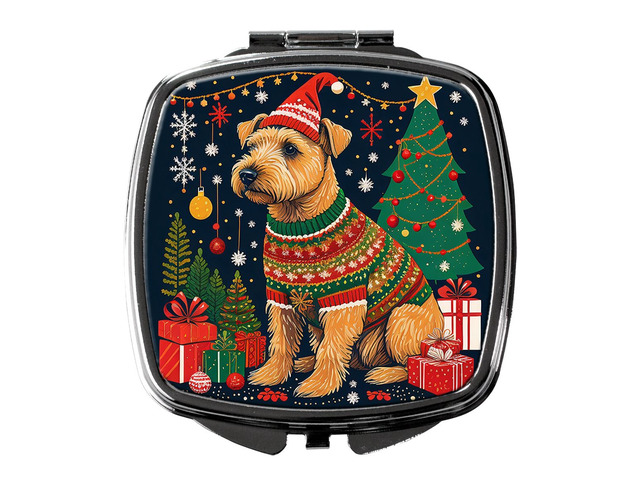 Lakeland Terrier Christmas Compact Mirror Decorative Travel Makeup Mirror for Women Girls Gifts Pocket Makeup Mirror Folding Handheld